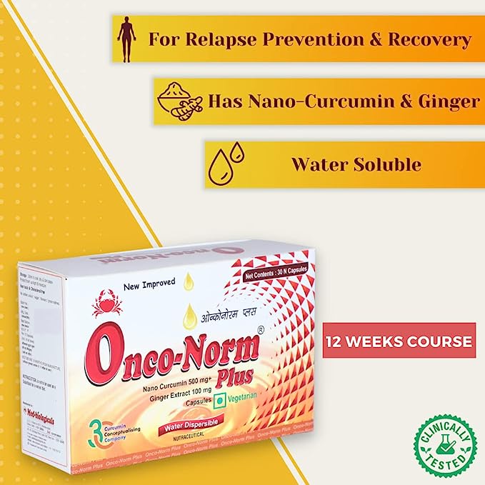 Onco-Norm Plus: Cancer Care Capsules with Nano Curcumin & Ginger Extracts - 100% Water Soluble (Pack of 30 Capsules)