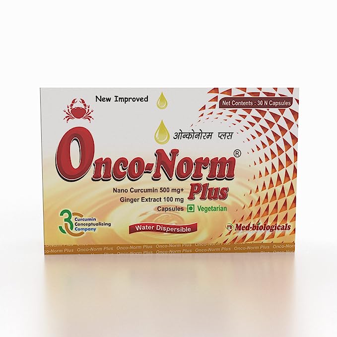 Onco-Norm Plus: Cancer Care Capsules with Nano Curcumin & Ginger Extracts - 100% Water Soluble (Pack of 30 Capsules)