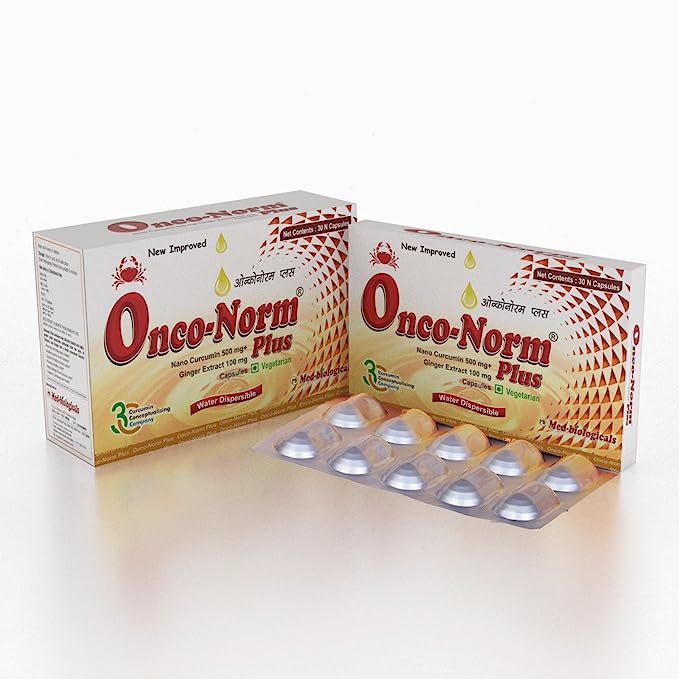 Onco-Norm Plus - Cancer Care Capsules | With Nano Curcumin & Ginger Extracts - 100% Water Soluble | Pack - 30 Capsules